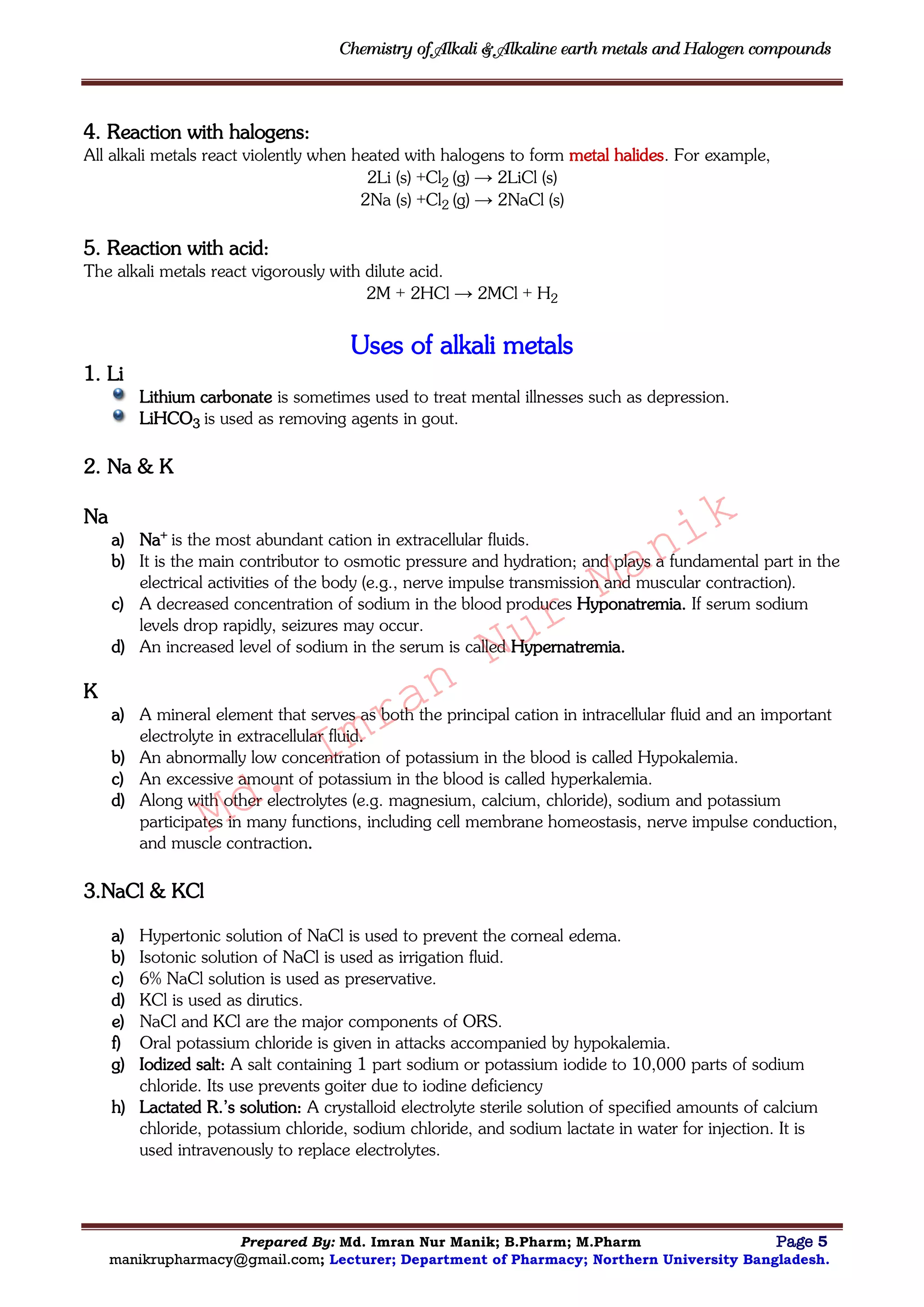 Chemistry of alkali and alkaline earth metals and halogen compounds ...