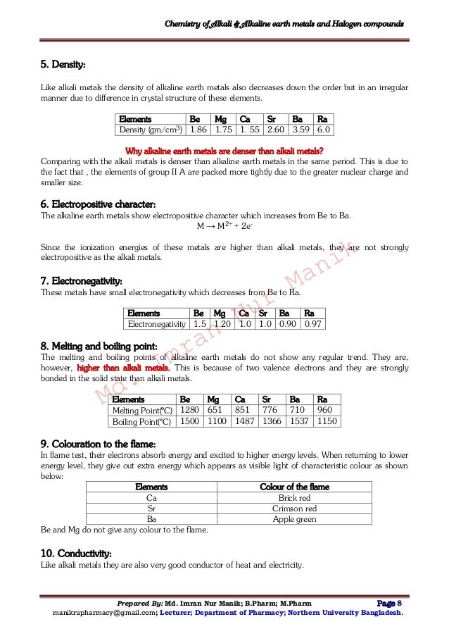 md imran nur manik 9 chemistry of alkali alkaline earth metals - Characteristics Of Alkaline Earth Metals In The Periodic Table md imran nur manik 9 chemistry of alkali alkaline earth metals - Characteristics Of Alkaline Earth Metals In The Periodic Table
