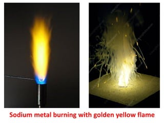 Sodium metal burning with golden yellow flame
 