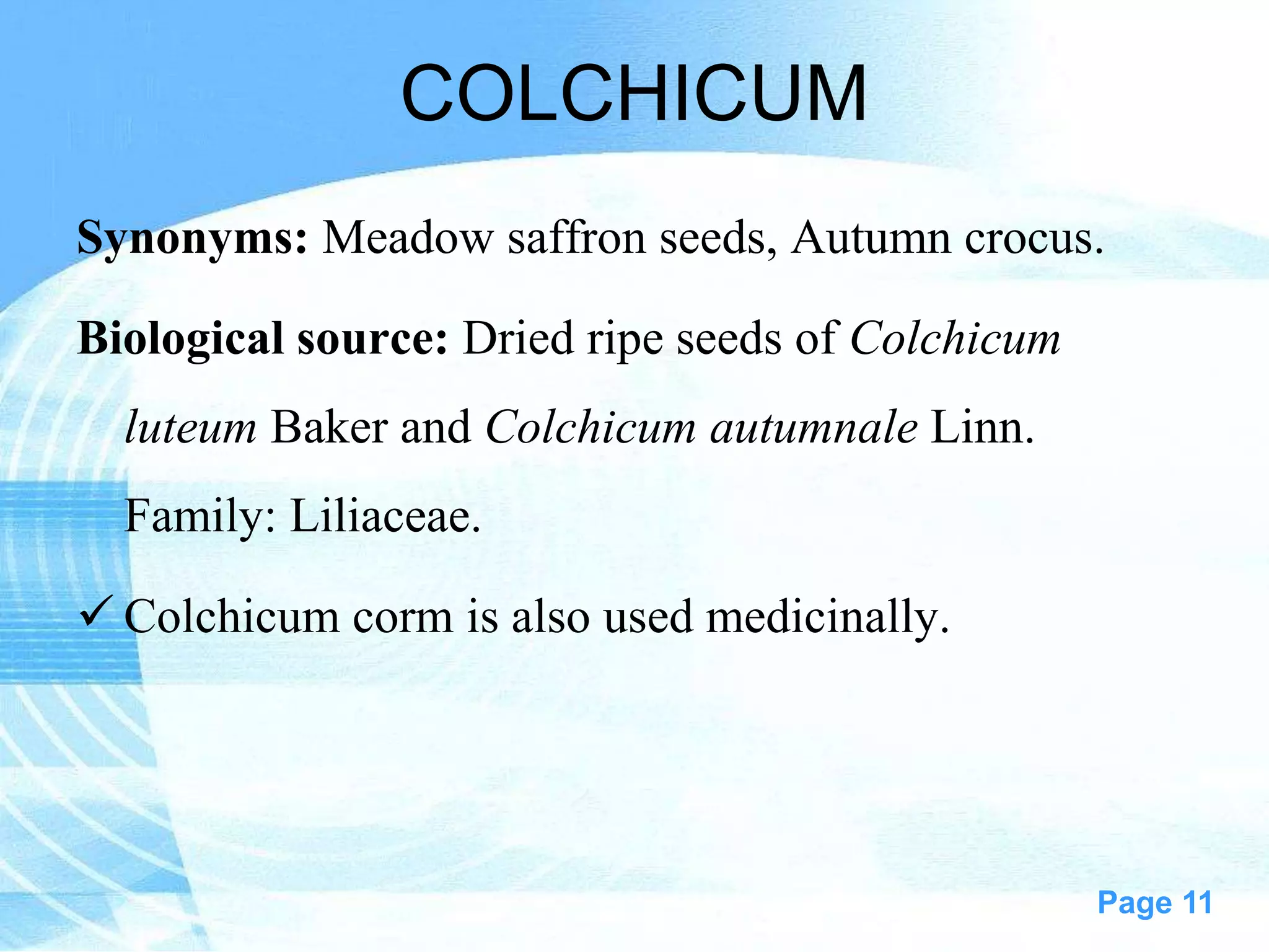 Alkaloidal amines ephedra, colchicum Pharmacognostic study | PPT