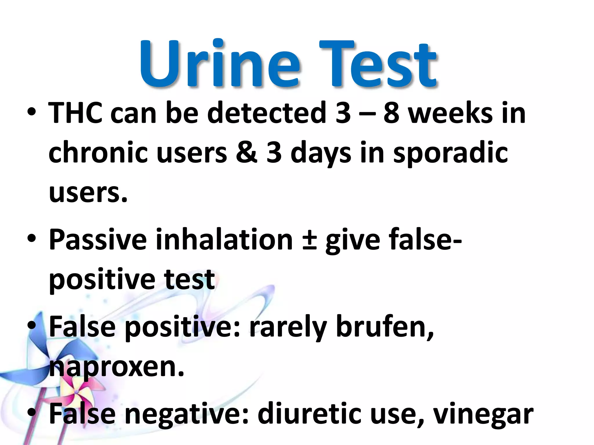 Chronic users
• 6 fold increase in schizophrenia
• Mouth, jaw, lung cancers
• Nonlymphoblastic leukemia in
children from mother smokers
• Decreased sperm activity and
change in morphology
 