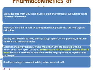 A group of chemically synthesized drugs, which
are remote in chemical structure from that of
opium but have similar pharmacologic effect.
Examples:
• Pethidine (Meperidine): potent analgesic
usually used as postoperative analgesic and for
labor pain.
• Methadone: potent analgesic usually used to
antagonize withdrawal manifestations during
treatment of heroin and morphine
dependence.
 