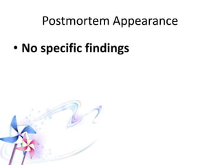 CENTRAL EFFECTS
Stage of stimulation
• Occupational purposeless movement as (rolling
cigarette, threading needles and catching flies).
• Restlessness, anxiety, talkativeness and free laughing.
• Convulsion
Stage of depression
• Patient is drowsy, stupor and gradually become
comatosed.
Coma characterized by :
• Rise in temperature.
• Dry flushed skin.
• Dilated fixed pupil.
• When depression in medulla occur pulse and
respiration become slow weak and irregular.
• Respiratory failure (Central asphyxia).
 