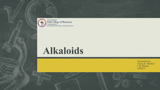 Alkaloids
Presented by,
Vikas R. Mathad
I M. Pharm.
SJMCP
1
 