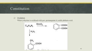 Constitution
c) Oxidation
When yobyrine is oxidized with pot. permangnate it yields phthaiic acid.
62
 