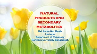 Md. Imran Nur Manik
Lecturer
Department of Pharmacy
Northern University Bangladesh
Natural
products and
secondary
metabolites
 