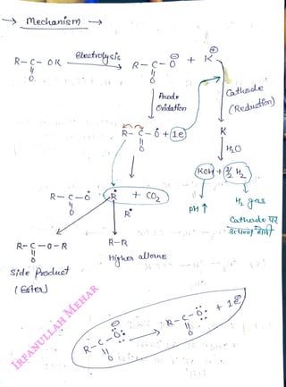 Mechanisr)
<br>
R-C- oK
<br>
R-c-0
<br>
R-C-G- R
<br>
electrctci:
<br>
Side Prodct
<br>
(EsteJ
<br>
R
<br>
R-R
<br>
Arodr
<br>
Oxidation
<br>
alkane
<br>
+
K
<br>
atoe
<br>
K
<br>
(Reduterm)
<br>
Cathede 4
<br>
R-S-o- +18/
<br>
 