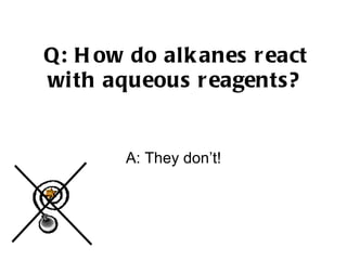 Q: How do alkanes react with aqueous reagents?   A: They don’t! 