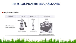 PHYSICAL PROPERTIES OF ALKANES
 Physical States:
 