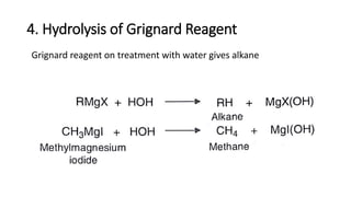 4. Hydrolysis of Grignard Reagent
Grignard reagent on treatment with water gives alkane
 