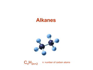 Alkanes
CnH2n+2
n: number of carbon atoms
 
