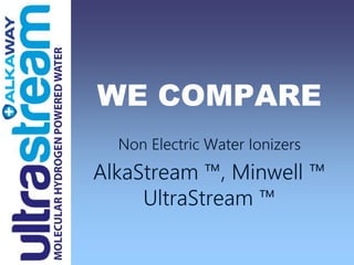 WE COMPARE
Non Electric Water Ionizers
AlkaStream ™, Minwell ™
UltraStream ™
 
