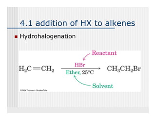 4.1
4 1 addition of HX to alkenes
Hydrohalogenation
 