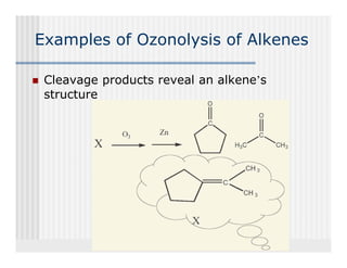 Examples of Ozonolysis of Alkenes

 Cleavage products reveal an alkene’s
                             alkene s
 structure
 