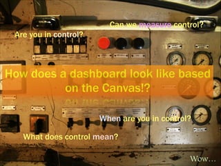 Can we measure control?
Are you in control?

How does a dashboard look like based
on the Canvas!?
When are you in control?
What does control mean?
Wow...

 