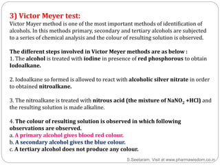 3) Victor Meyer test:
Victor Mayer method is one of the most important methods of identification of
alcohols. In this meth...