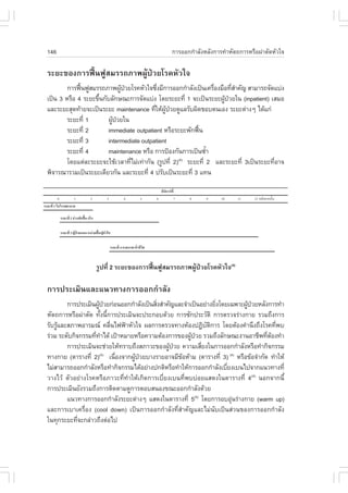 146                                            ¡ÒÃÍÍ¡¡íÒÅÑ§ËÅÑ§¡ÒÃ·íÒËÑµ¶¡ÒÃËÃ×Í¼‹ÒµÑ´ËÑÇã¨

ÃÐÂÐ¢Í§¡ÒÃ¿„œ¹¿ÙÊÁÃÃ¶ÀÒ¾¼ÙŒ»†ÇÂâÃ¤ËÑÇã¨
        ¡ÒÃ¿„¹¿ÙÊÁÃÃ¶ÀÒ¾¼Ù»ÇÂâÃ¤ËÑÇã¨«Ö§ÁÕ¡ÒÃÍÍ¡¡íÒÅÑ§à»š¹à¤Ã×Í§Á×Í·ÕÊÒ¤Ñ­ ÊÒÁÒÃ¶¨Ñ´áº‹§
             œ               Œ †          è                    è      èí
à»š¹ 3 ËÃ×Í 4 ÃÐÂÐ¢Ö¹¡ÑºÅÑ¡É³Ð¡ÒÃ¨Ñ´áº‹§ â´ÂÃÐÂÐ·Õè 1 ¨Ðà»š¹ÃÐÂÐ¼Ù»ÇÂã¹ (inpatient) àÊÁÍ
                    é                                             Œ †
áÅÐÃÐÂÐÊØ´·ŒÒÂ¨Ðà»š¹ÃÐÂÐ maintenance ·ÕãËŒ¼»ÇÂ´ÙáÅÃÑº¼Ô´ªÍºµ¹àÍ§ ÃÐÂÐµ‹Ò§æ ä´Œá¡‹
                                         è ÙŒ †
        ÃÐÂÐ·Õè 1      ¼Ù»ÇÂã¹
                         Œ †
        ÃÐÂÐ·Õè 2      immediate outpatient ËÃ×ÍÃÐÂÐ¾Ñ¡¿„¹œ
        ÃÐÂÐ·Õè 3      intermediate outpatient
        ÃÐÂÐ·Õè 4      maintenance ËÃ×Í ¡ÒÃ»‡Í§¡Ñ¹¡ÒÃà»š¹«éÒ í
        â´Âáµ‹ÅÐÃÐÂÐ¨ÐãªŒàÇÅÒ·ÕäÁ‹à·‹Ò¡Ñ¹ (ÃÙ»·Õè 2) ÃÐÂÐ·Õè 2 áÅÐÃÐÂÐ·Õè 3à»š¹ÃÐÂÐ·ÕÍÒ¨
                                 è                  (4)
                                                                                     è
¾Ô¨ÒÃ³ÒÃÇÁà»š¹ÃÐÂÐà´ÕÂÇ¡Ñ¹ áÅÐÃÐÂÐ·Õè 4 »ÃÑºà»š¹ÃÐÂÐ·Õè 3 á·¹




                  ÃÙ»·Õè 2 ÃÐÂÐ¢Í§¡ÒÃ¿„œ¹¿ÙÊÁÃÃ¶ÀÒ¾¼ÙŒ»†ÇÂâÃ¤ËÑÇã¨(4)

¡ÒÃ»ÃÐàÁÔ¹áÅÐá¹Ç·Ò§¡ÒÃÍÍ¡¡íÒÅÑ§
        ¡ÒÃ»ÃÐàÁÔ¹¼Ù»ÇÂ¡‹Í¹ÍÍ¡¡íÒÅÑ§à»š¹ÊÔ§ÊíÒ¤Ñ­áÅÐ¨íÒà»š¹ÍÂ‹Ò§ÂÔ§â´Âà©¾ÒÐ¼Ù»ÇÂËÅÑ§¡ÒÃ·íÒ
                     Œ †                  è                       è          Œ †
ËÑµ¶¡ÒÃËÃ×Í¼‹ÒµÑ´ ·Ñ§¹Õ¡ÒÃ»ÃÐàÁÔ¹¨Ð»ÃÐ¡Íº´ŒÇÂ ¡ÒÃ«Ñ¡»ÃÐÇÑµÔ ¡ÒÃµÃÇ¨Ã‹Ò§¡ÒÂ ÃÇÁ¶Ö§¡ÒÃ
                      é é
ÃÑºÃÙáÅÐÊÀÒ¾ÍÒÃÁ³ ¤Å×¹ä¿¿‡ÒËÑÇã¨ ¼Å¡ÒÃµÃÇ¨·Ò§ËŒÍ§»¯Ôºµ¡ÒÃ â´ÂµŒÍ§¤íÒ¹Ö§¶Ö§âÃ¤·Õ¾º
     Œ                    è                                   Ñ Ô                       è
Ã‹ÇÁ ÃÐ´Ñº¡Ô¨¡ÃÃÁ·Õ·Òä´Œ à»‡ÒËÁÒÂËÃ×Í¤ÇÒÁµŒÍ§¡ÒÃ¢Í§¼Ù»ÇÂ ÃÇÁ¶Ö§ÅÑ¡É³Ð§Ò¹ÍÒªÕ¾·ÕµÍ§·íÒ
                   è í                                  Œ †                         è Œ
        ¡ÒÃ»ÃÐàÁÔ¹¨Ðª‹ÇÂãËŒ·ÃÒº¶Ö§ÊÀÒÇÐ¢Í§¼Ù»ÇÂ ¤ÇÒÁàÊÕÂ§ã¹¡ÒÃÍÍ¡¡íÒÅÑ§ËÃ×Í·íÒ¡Ô¨¡ÃÃÁ
                                                Œ †         è
·Ò§¡ÒÂ (µÒÃÒ§·Õè 2)(4) à¹×Í§¨Ò¡¼Ù»ÇÂºÒ§ÃÒÂÍÒ¨ÁÕ¢ÍËŒÒÁ (µÒÃÒ§·Õè 3) (4) ËÃ×Í¢ŒÍ¨íÒ¡Ñ´ ·íÒãËŒ
                            è    Œ †                Œ
äÁ‹ÊÒÁÒÃ¶ÍÍ¡¡íÒÅÑ§ËÃ×Í·íÒ¡Ô¨¡ÃÃÁä´ŒÍÂ‹Ò§»¡µÔËÃ×Í·íÒãËŒ¡ÒÃÍÍ¡¡íÒÅÑ§àºÕÂ§àº¹ä»¨Ò¡á¹Ç·Ò§·Õè
                                                                      è
ÇÒ§äÇŒ µÑÇÍÂ‹Ò§âÃ¤ËÃ×ÍÀÒÇÐ·Õè·íÒãËŒà¡Ô´¡ÒÃàºÕèÂ§àº¹·Õè¾ºº‹ÍÂáÊ´§ã¹µÒÃÒ§·Õè 4(4) ¹Í¡¨Ò¡¹Õé
¡ÒÃ»ÃÐàÁÔ¹ÂÑ§ÃÇÁ¶Ö§¡ÒÃµÔ´µÒÁ´Ù¡ÒÃµÍºÊ¹Í§¢³ÐÍÍ¡¡íÒÅÑ§´ŒÇÂ
        á¹Ç·Ò§¡ÒÃÍÍ¡¡íÒÅÑ§ÃÐÂÐµ‹Ò§æ áÊ´§ã¹µÒÃÒ§·Õè 5(5) â´Â¡ÒÃÍºÍØ¹Ã‹Ò§¡ÒÂ (warm up)
                                                                        ‹
áÅÐ¡ÒÃàºÒà¤Ã×èÍ§ (cool down) à»š¹¡ÒÃÍÍ¡¡íÒÅÑ§·ÕèÊíÒ¤Ñ­áÅÐäÁ‹¹Ñºà»š¹Ê‹Ç¹¢Í§¡ÒÃÍÍ¡¡íÒÅÑ§
ã¹·Ø¡ÃÐÂÐ·Õ¨Ð¡Å‹ÒÇ¶Ö§µ‹Íä»
             è
 