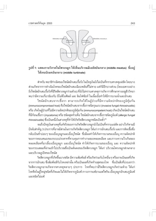 àÇªÈÒÊµÃ·¹ÂØ¤ 2553
          Ñ                                                                                                                243




ÃÙ»·Õè 1: áÊ´§¡ÒÂÇÔÀÒ¤ã¹â¾Ã§¨ÁÙ¡ ãËŒàËç¹ºÃÔàÇ³ÁÕàÍµÑÊÍÑ¹¡ÅÒ§ (middle meatus) «Öè§ÍÂÙ‹
          ãµŒà·ÍºÔà¹·ÍÑ¹¡ÅÒ§ (middle turbinate)

          ÊíÒËÃÑº ¾ÂÒ¸Ô¡Òà¹Ô´¢Í§ä«¹ÑÊÍÑ¡àÊºàÃ×ÍÃÑ§ ã¹»˜¨¨Øº¹ÂÑ§äÁ‹à»š¹·Õ·ÃÒºÊÒàËµØá¹‹ª´ â´ÂºÒ§
                                  í                                é            Ñ               è                     Ñ
Ê‹Ç¹à¡Ô´¨Ò¡¡ÒÃ´íÒà¹Ô¹âÃ¤¢Í§ä«¹ÑÊÍÑ¡àÊºà©ÕÂº¾ÅÑ¹·ÕäÁ‹ËÒÂ áµ‹¡ÁÍ¡ºÒ§Ê‹Ç¹ (â´Âà©¾ÒÐÍÂ‹Ò§
                                                                              è         ç ÕÕ
ÂÔ§ä«¹ÑÊÍÑ¡àÊºàÃ×ÍÃÑ§·ÕÁÃ´ÊÕ´Ç§¨ÁÙ¡Ã‹ÇÁ´ŒÇÂ) ·ÕÂ§äÁ‹·ÃÒºÊÒàËµØ¡ÒÃà¡Ô´ ¡ÒÃÈÖ¡ÉÒ·Ò§Í³ÙªÇÇÔ·ÂÒ
  è                       é è ÕÔ                                     èÑ                                                   Õ
¾ºÇ‹ÒÁÕ¤ÇÒÁà¡ÕÂÇ¢ŒÍ§¡Ñº ÍÕâÍÊÕâ¹¿ÅÅ áÅÐ ÅÔÁâ¿«ÑÂ· ã¹à¹×ÍàÂ×Í·íÒãËŒÁ¡ÒÃºÇÁ¹éÒáÅÐÍÑ¡àÊº
                    è                                                             é è             Õ               í
          ä«¹Ñ Ê ÍÑ ¡ àÊº¨Ò¡àª×é Í ÃÒ ÊÒÁÒÃ¶à¡Ô ´ ä´Œ ã ¹¼ÙŒ »† Ç Â·Õè ÁÕ ¤ ÇÒÁ¼Ô ´ »¡µÔ ¢ Í§ÀÙ ÁÔ ¤ØŒ Á ¡Ñ ¹
(immunocompromised host) ¤×Íä«¹ÑÊÍÑ¡àÊº¨Ò¡àª×ÍÃÒª¹Ô´ÃØ¹áÃ§ (invasive fungal rhinosinusitis)
                                                                          é
ËÃ×Í à¡Ô´ã¹¼Ù»ÇÂ·ÕäÁ‹Á¤ÇÒÁ¼Ô´»¡µÔ¢Í§ÀÙÁ¤Á¡Ñ¹ (immunocompetent host) à¡Ô´à»š¹ä«¹ÑÊÍÑ¡àÊº
                 Œ † è Õ                                    Ô ØŒ
·ÕÁ¡Í¹àª×ÍÃÒ (mycetoma) ËÃ×Í ª¹Ô´ÊØ´·ŒÒÂ¤×Í ä«¹ÑÊÍÑ¡àÊº¨Ò¡àª×ÍÃÒª¹Ô´ÀÙÁá¾Œ (allergic fungal
    è Õ Œ é                                                                           é                     Ô
rhinosinusitis) «Ö§à»š¹Ë¹Ö§ã¹ÊÒàËµØ··ÒãËŒà¡Ô´ÃÔ´ÊÕ´Ç§¨ÁÙ¡ª¹Ô´à»š¹«éÒ
                        è             è            Õè í                                   í (5)

          ¨¹¶Ö§»˜¨¨Øº¹ÊÒàËµØ·á·Œ¨ÃÔ§¢Í§¡ÒÃà¡Ô´ÃÔ´ÊÕ´Ç§¨ÁÙ¡ÂÑ§äÁ‹à»š¹·Õ·ÃÒºá¹‹ª´ ÍÂ‹Ò§äÃ¡çµÒÁÁÕ
                             Ñ              Õè                                                è                 Ñ
»˜¨¨ÑÂÊíÒ¤Ñ­ 3 »ÃÐ¡ÒÃ·ÕÍÒ¨ÁÕÊÇ¹ã¹¡ÒÃà¡Ô´ÃÔ´ÊÕ´Ç§¨ÁÙ¡ ä´Œá¡‹ ¡ÒÃÍÑ¡àÊºàÃ×ÍÃÑ§ áÅÐ¡ÒÃµÔ´àª×Í«Ö§
                                    è          ‹                                                      é                     é è
¡ÅÑºà»š¹«éÒº‹ÍÂæ ¢Í§àÂ×ÍºØ¨ÁÙ¡áÅÐàÂ×ÍºØä«¹ÑÊ «Ö§ÁÕ¼Å·íÒãËŒà¡Ô´¡ÒÃºÇÁ¢Í§àÂ×ÍºØ ¤ÇÒÁ¼Ô´»¡µÔ
             í                          è               è               è                                     è
¢Í§¡ÒÃµÍºÊ¹Í§¢Í§ÃÐºº»ÃÐÊÒ··Õ¤Çº¤ØÁ¡ÒÃ·íÒ§Ò¹¢Í§ËÅÍ´àÅ×Í´ áÅÐÀÒÇÐ¤ÇÒÁäÇà¡Ô¹¢Í§
                                                      è
ËÅÍ´àÅ×Í´·ÕèÁÒàÅÕéÂ§àÂ×èÍºØ¨ÁÙ¡ áÅÐàÂ×èÍºØä«¹ÑÊ ·íÒãËŒà¡Ô´¡ÒÃºÇÁ¢Í§àÂ×èÍºØ áÅÐ ¤ÇÒÁ¼Ô´»¡µÔ
¢Í§¡ÃÐáÊÅÁ·Õ¼Ò¹à¢ŒÒä»ºÃÔàÇ³«Ö§à»š¹µŒ¹µÍ¢Í§ÃÔ´ÊÕ´Ç§¨ÁÙ¡ ä´Œá¡‹ ºÃÔàÇ³â¾Ã§¨ÁÙ¡Ê‹Ç¹¡ÅÒ§
                      è ‹                        è
áÅÐºÃÔàÇ³ÃÙà»´¢Í§ä«¹ÑÊ
          ÃÔ´ÊÕ´Ç§¨ÁÙ¡·Õà¡Ô´¢Ö¹ºÒ§ª¹Ô´ ÁÕ¤ÇÒÁÊÑÁ¾Ñ¹¸ ËÃ×Íà¡Ô´Ã‹ÇÁ¡ÑºâÃ¤Í×¹æ ËÃ×ÍÍÒ¨à»š¹¼Å·Õà¡Ô´
                                 è é                                                                è                        è
¨Ò¡¡ÒÃÍÑ¡àÊº «Ö§ÊÑÁ¾Ñ¹¸¡ºâÃ¤àËÅ‹Ò¹Ñ¹ ËÃ×Íà»š¹¼Å·Õà¡Ô´·ŒÒÂÊØ´¢Í§âÃ¤ «Ö§à»š¹ÊÔ§·Õº§ºÍ¡Ç‹Ò
                           è              Ñ               é                 è                             è         è è ‹
ÃÔ´ÊÕ´Ç§¨ÁÙ¡ÍÒ¨à¡Ô´¨Ò¡ÊÒàËµØËÅÒÂæ »ÃÐ¡ÒÃ âÃ¤·Õè¾ºÇ‹ÒÁÕÃÔ´ÊÕ´Ç§¨ÁÙ¡à¡Ô´Ã‹ÇÁ´ŒÇÂ ä´Œá¡‹
âÃ¤Ë×´ã¹¼ÙãË­‹ª¹Ô´·Õà¡Ô´áÅÐäÁ‹ä´Œà¡Ô´¨Ò¡ÀÙÁá¾Œ ÀÒÇÐ¡ÒÃá¾ŒÂÒáÍÊä¾ÃÔ¹ àÂ×ÍºØ¨ÁÙ¡ÍÑ¡àÊºÀÙÁá¾Œ
               Œ               è                                 Ô                                      è                      Ô
áÅÐª¹Ô´äÁ‹á¾Œ
 