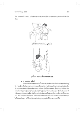 àÇªÈÒÊµÃ·¹ÂØ¤ 2553
          Ñ                                                                           395

»Ò¡ ¡ÒÃÍÒº¹éÒ ÅŒÒ§Ë¹ŒÒ á»Ã§¿˜¹ áÅÐáµ‹§µÑÇ ÃÇÁ¶Ö§·íÒ¤ÇÒÁÊÐÍÒ´µ¹àÍ§ÀÒÂËÅÑ§¡ÒÃ¢Ñº¶‹ÒÂ
            í
¹Ñ¹àÍ§
  è




                            ÃÙ»·Õè 6 ¡ÒÃºÃÔËÒÃ´ŒÇÂ peg board




                          ÃÙ»·Õè 7 ¡ÒÃºÃÔËÒÃ´ŒÇÂ shoulder bar

          !     ¡ÒÃ´ÙáÅÊÀÒ¾¨Ôµã¨
                ¤ÇÃÁÕ¡ÒÃ»ÃÐàÁÔ¹ÊÀÒ¾¨Ôµã¨àº×Í§µŒ¹ àª‹¹ ¡ÒÃÊÍº¶ÒÁà¡ÕÂÇ¡ÑºÊÀÒ¾¨Ôµã¨ ¤ÇÒÁÃÙŒ
                                           é                      è
ÊÖ¡ ÍÒÃÁ³ ¡ÒÃÃÑº»ÃÐ·Ò¹ÍÒËÒÃ ¡ÒÃ¹Í¹ËÅÑº ÃÇÁ·Ñ§¤ÇÒÁà¢ŒÒã¨áÅÐ·ÑÈ¹¤µÔµÍ¤ÇÒÁà¨çº»†ÇÂ à»š¹
                                                é                       ‹
µŒ¹ ºÒ§ÃÒÂÍÒ¨µŒÍ§»ÃÐàÁÔ¹à¾×Í¤Ñ´¡ÃÍ§ÀÒÇÐ«ÖÁàÈÃŒÒâ´ÂãªŒáºº·´ÊÍº à¹×Í§¨Ò¡ÀÒÇÐ«ÖÁàÈÃŒÒà»š¹
                             è                                      è
ÀÒÇÐ·Õ¾ºä´ŒºÍÂã¹¼ÙÊ§ÍÒÂØ(8) áÅÐà»š¹àËµØ¹Òä»ÊÙ¡ÒÃ¦‹ÒµÑÇµÒÂã¹ÇÑÂÊÙ§ÍÒÂØ ÍÕ¡·Ñ§à»š¹ÍØ»ÊÃÃ¤·Õè
       è      ‹      ŒÙ                  í ‹                                é
ÊíÒ¤Ñ­¢Í§¡ÒÃ¿„¹¿ÙÊÀÒ¾ ¨Ö§¤ÇÃä´ŒÃº¡ÒÃ»ÃÐàÁÔ¹¤Ñ´¡ÃÍ§µÑ§áµ‹ÃÐÂÐàÃÔÁáÃ¡ à¾×Í¡ÒÃá¡Œä¢ÍÂ‹Ò§¶Ù¡
                œ                Ñ                     é       è          è
µŒÍ§ â´Â¹Ñ¡¨ÔµÇÔ·ÂÒãËŒ¤Ò»ÃÖ¡ÉÒ ¨Ðª‹ÇÂ»ÃÐàÁÔ¹ÊÀÒÇÐ·Ò§´ŒÒ¹¨Ôµã¨ áÅÐªÕá¹Ð¡ÒÃ»ÃÑºÊÀÒ¾¨Ôµ
                        í                                             é
ã¨·Õ¨ÐÂÍÁÃÑºáÅÐ´íÒÃ§ªÕÇµÍÂÙ¡º¤ÇÒÁà¨çº»†ÇÂ·Ò§¡ÒÂÍÂ‹Ò§äÁ‹·¡¢ÁÒ¡¨¹à¡Ô¹ä»
    è                     Ô ‹ Ñ                            Ø
 