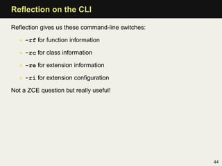 Reﬂection on the CLI

Reﬂection gives us these command-line switches:

   • -rf for function information

   • -rc for cla...