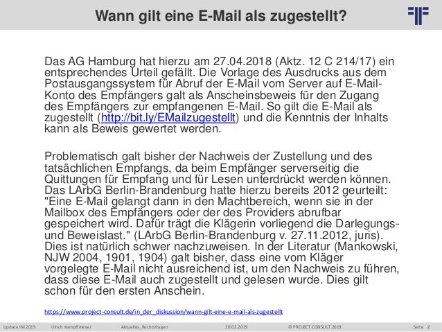 De Wann Gilt Eine E Mail Als Zugestellt Dr Ulrich Kampffmeyer