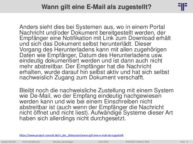 De Wann Gilt Eine E Mail Als Zugestellt Dr Ulrich Kampffmeyer
