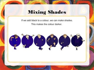 If we add black to a colour, we can make shades.
This makes the colour darker.
Mixing Shades
 