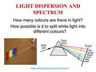 LIGHT DISPERSION AND SPECTRUM ,[object Object],[object Object],www.sciencetutors.zoomshare.com   