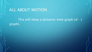 ALL ABOUT MOTION
This will show a distance-time graph (d – t
graph).
 