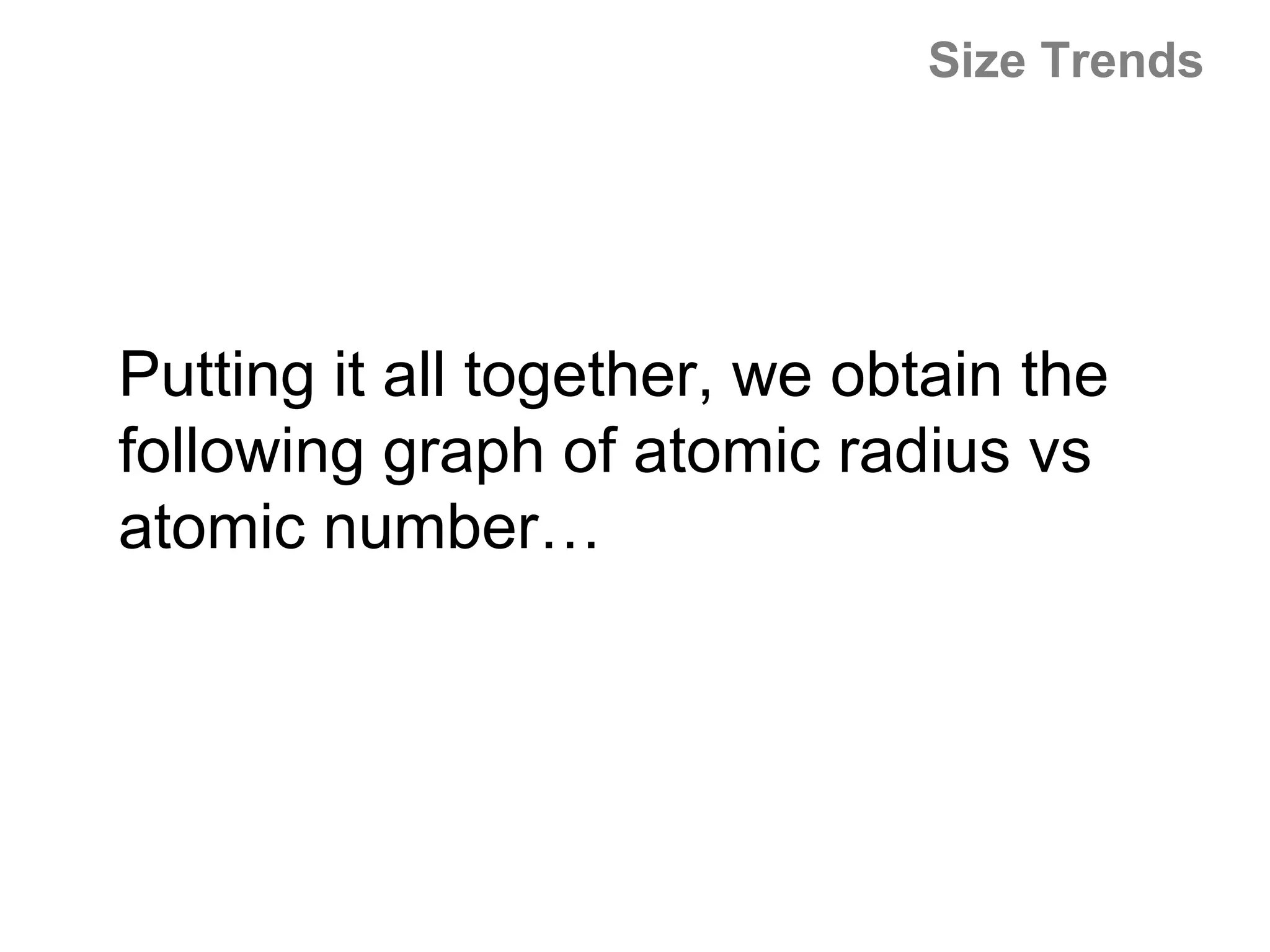 Size Trends




Putting it all together, we obtain the
following graph of atomic radius vs
atomic number…
 