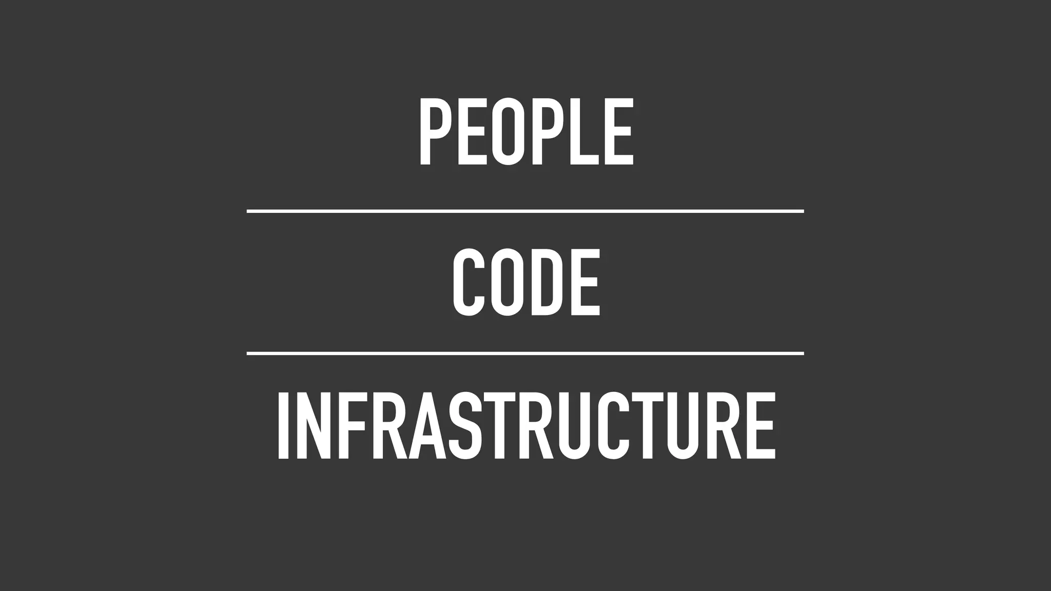 INFRASTRUCTURE
CODE
PEOPLE
 