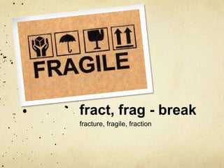 fract, frag - break 
fracture, fragile, fraction 
 