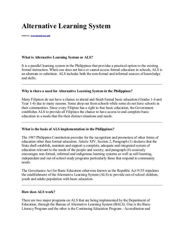 Alternative learning system examples picture