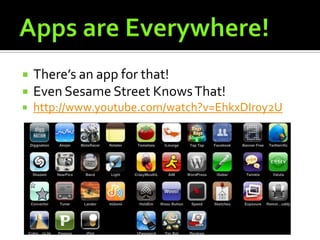    There’s an app for that!
   Even Sesame Street Knows That!
   http://www.youtube.com/watch?v=EhkxDIr0y2U
 