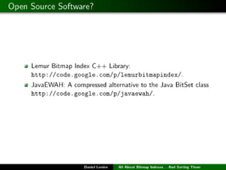 All About Bitmap Indexes... And Sorting Them