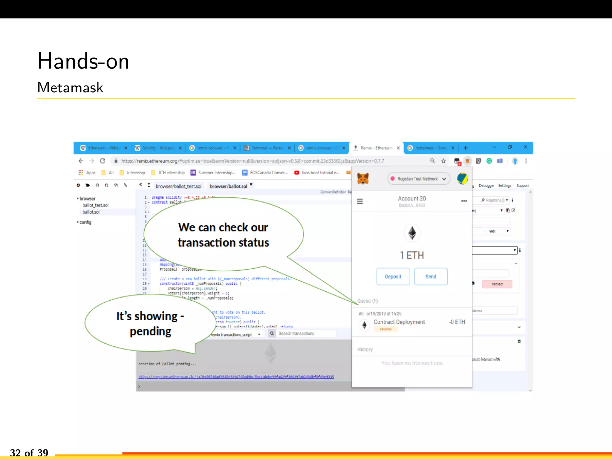 Hands-on
Metamask
32 of 39
 