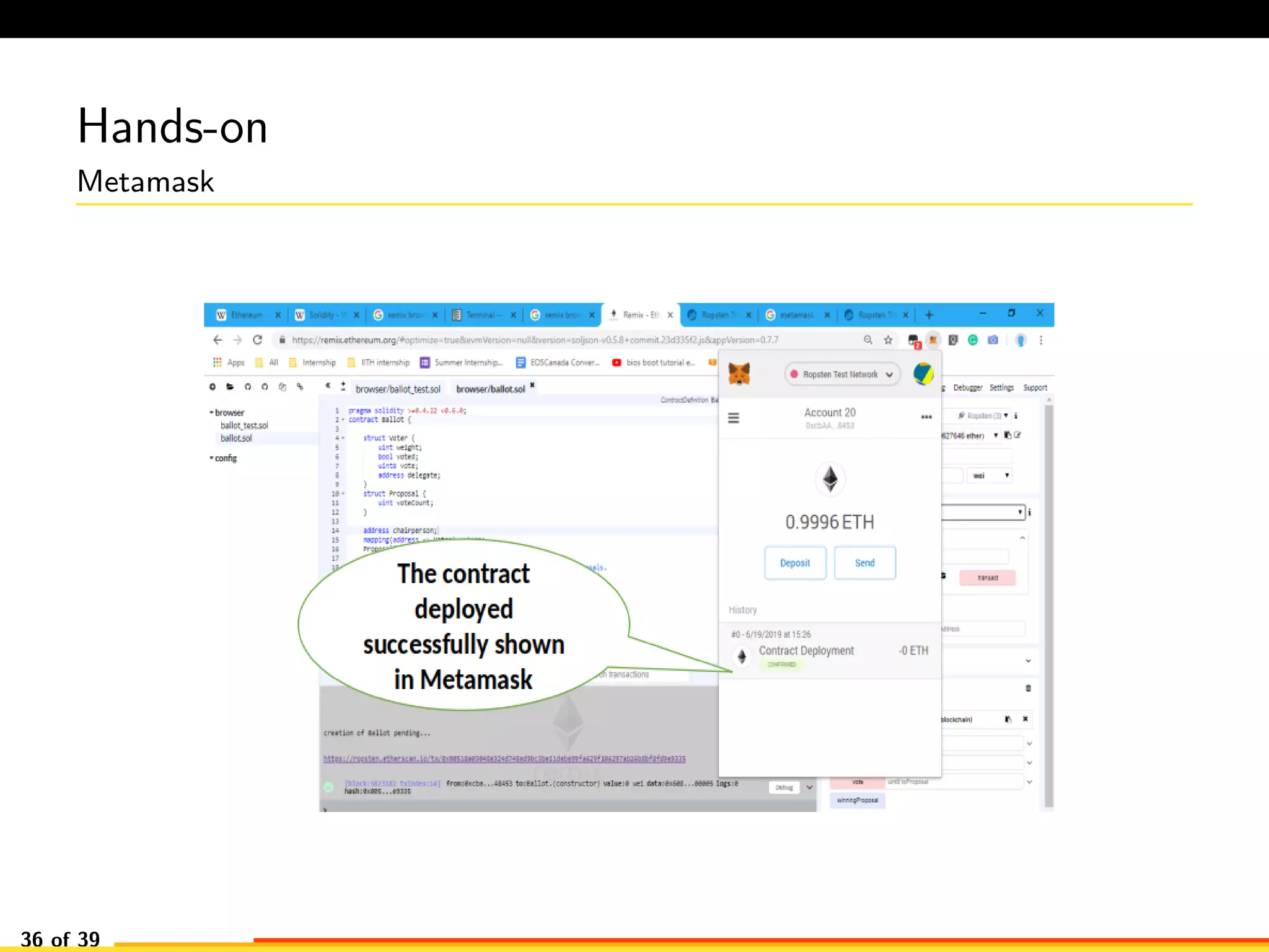Hands-on
Metamask
36 of 39
 