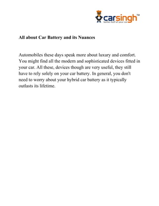 All about car battery and its nuances