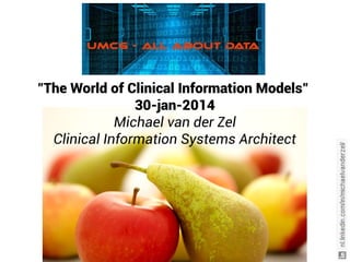 "The World of Clinical Information Models"
30-jan-2014
Michael van der Zel
Clinical Information Systems Architect

 
