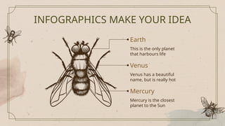 INFOGRAPHICS MAKE YOUR IDEA
Mercury
Mercury is the closest
planet to the Sun
Venus
Venus has a beautiful
name, but is really hot
Earth
This is the only planet
that harbours life
 