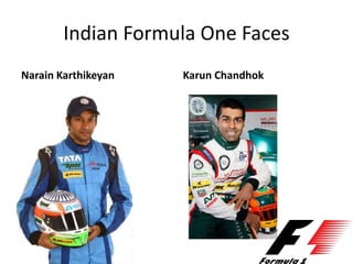 Indian Formula One Faces
Narain Karthikeyan Karun Chandhok
 