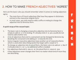 French Adjectives - Adjectifs. All about French adjectives | PDF