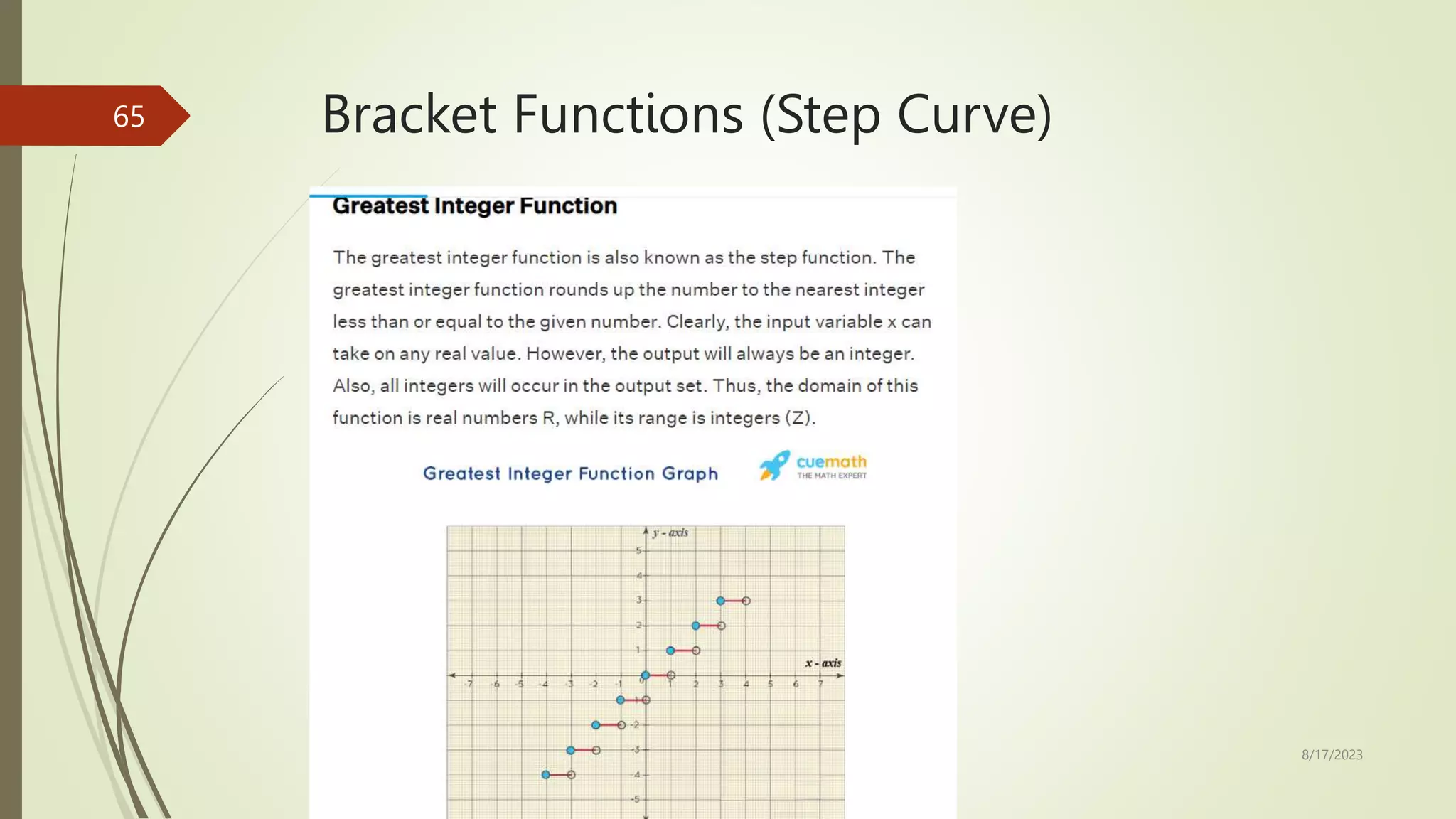 Bracket Functions (Step Curve)
8/17/2023
65
 