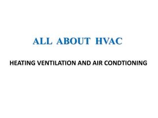 ALL ABOUT HVAC
HEATING VENTILATION AND AIR CONDTIONING
 