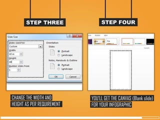 STEP THREE 
STEP FOUR 
CHANGE THE WIDTH AND HEIGHT AS PER REQUIREMENT 
YOU’LL GET THE CANVAS (Blank slide) FOR YOUR INFOGRAPHIC  