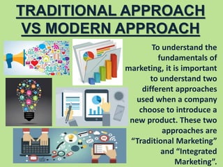 TRADITIONAL APPROACH
VS MODERN APPROACH
To understand the
fundamentals of
marketing, it is important
to understand two
dif...