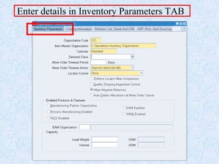 Enter details in Inventory Parameters TAB
 