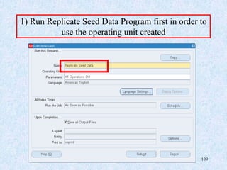 www.erpstuff.com 109
1) Run Replicate Seed Data Program first in order to
use the operating unit created
 