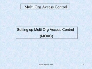 www.erpstuff.com 118
Multi Org Access Control
Setting up Multi Org Access Control
(MOAC)
 
