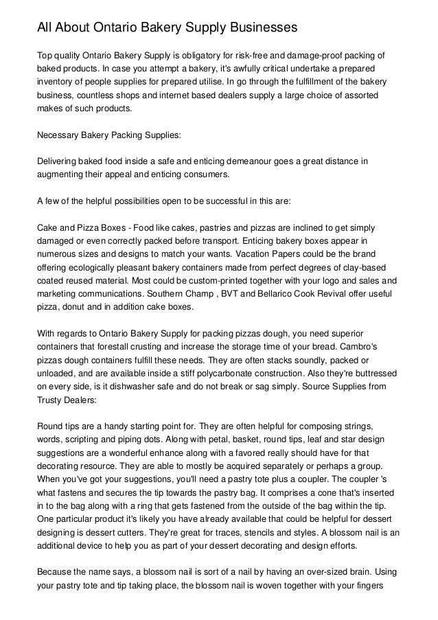 All About Ontario Bakery Supply Businesses